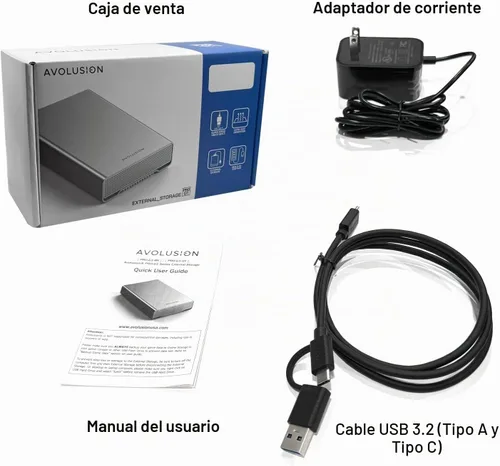Vista 7 de Avolusion PRO-G1 - Disco duro externo USB 3.2 Gen 2 (10Gbps) USB-C de 12 TB con HUB USB 3.0 para Windows o MacOS PC de sobremesa o portátil