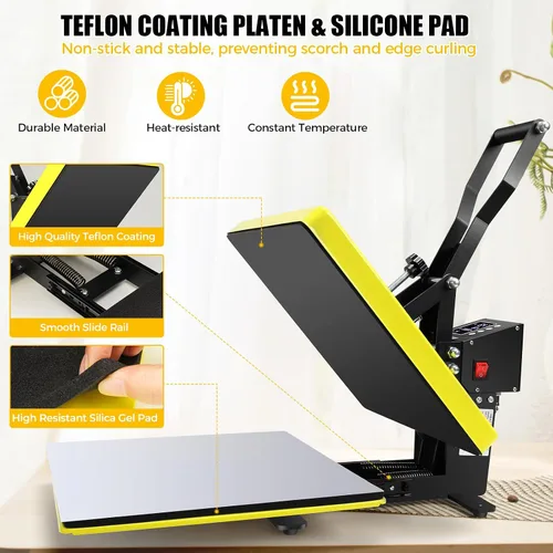 Vista 6 de Whubefy Prensa de calor deslizante de 15 x 15 pulgadas, máquina de prensa de calor Clamshell para camisetas, bolsos, alfombrillas de mouse y más