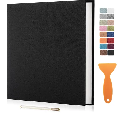 Vista 29 de Álbum autoadhesivo para fotos de 4 x 6 pulgadas, álbum de recortes con cubierta de lino magnética, 30 páginas adhesivas en blanco, para familiares