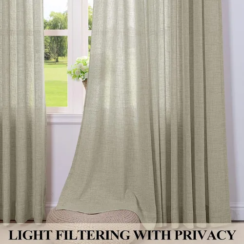 Vista 4 de Fcosie Light Filtering Linen Curtains, 52" Wx63 L, Khaki, 1 Panel Caqui (#5)