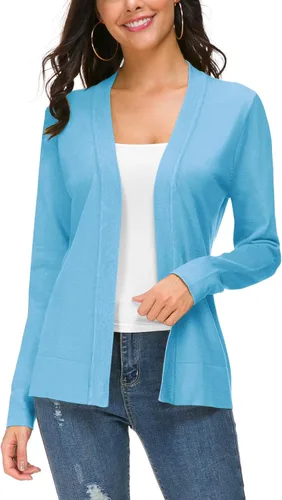 Vista 10 de Urban CoCo Chaqueta de punto de manga larga con frente abierto para mujer Negro
