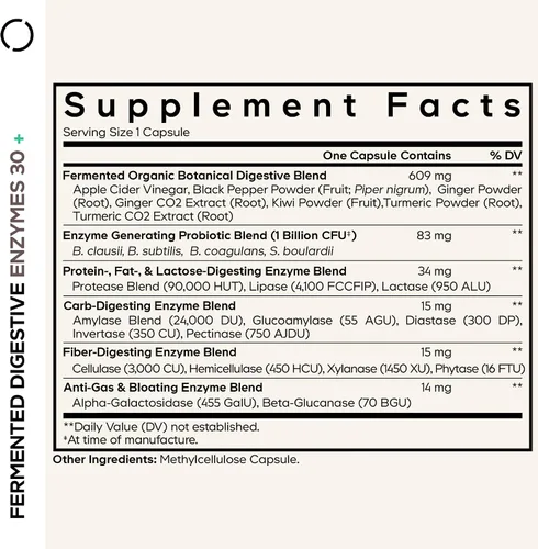 Vista 2 de Codeage - Enzimas digestivas fermentadas, 14 enzimas, probióticos, 30 cápsulas 14 fermented digestive enzymes, probiotics, prebiotics, fermented