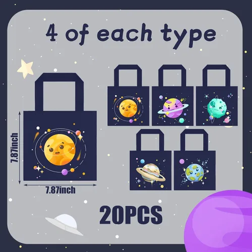 Vista 2 de BANBALLON 20 bolsas de recuerdo para fiesta del espacio exterior, bolsas de regalo espaciales, bolsas de regalo para niños, sistema solar galáctico