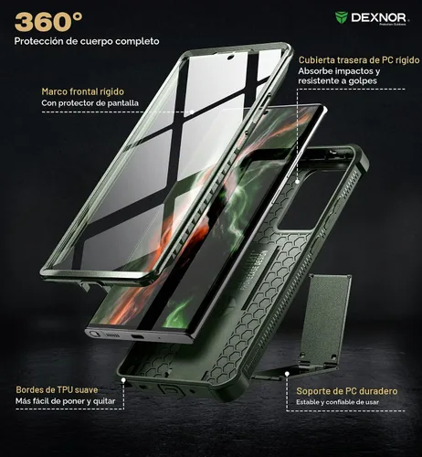 Vista 6 de Dexnor Funda para Samsung Galaxy Note 20 Ultra 5G, [Protector de pantalla y soporte integrados] Protección de grado militar resistente a prueba