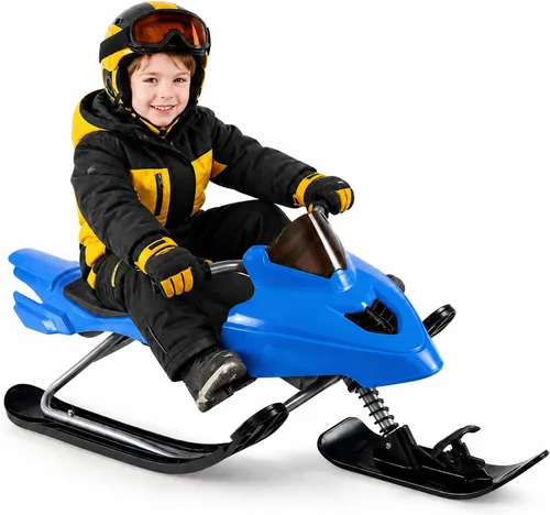 Vista 8 de GYMAX Trineo Snow Racer, trineo con manijas de dirección, frenos Azul