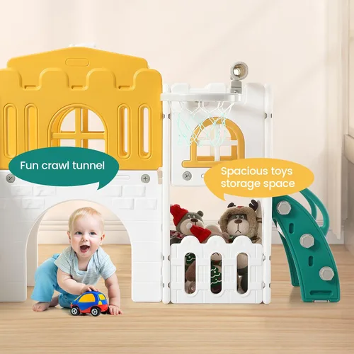 Vista 6 de GarveeLife Zona de juegos interior 8 en 1 para niños pequeños con tobogán juego de tobogán para bebés de 1 a 3 años, tobogán para niños incluye aro
