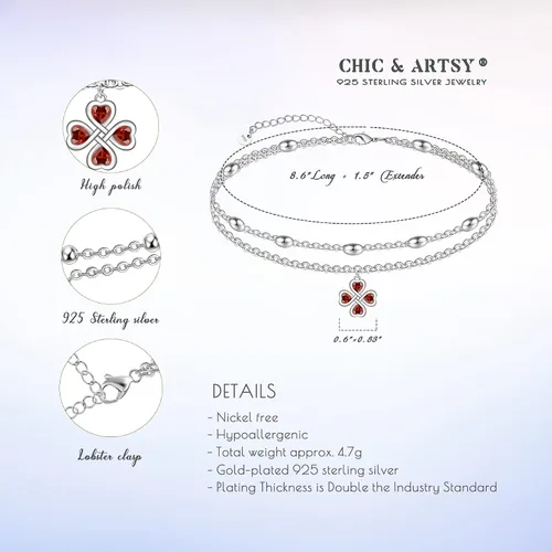 Vista 106 de CHIC & ARTSY Tobilleras delicadas de plata de ley S925 para verano, pulsera de tobillo ajustable multicapa para playa, joyería de pie para mujer