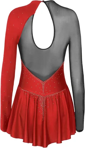 Vista 4 de Disfraz de baile lírico para mujer, manga larga, malla, vestido de patinaje artístico, espalda descubierta, leotardo de ballet
