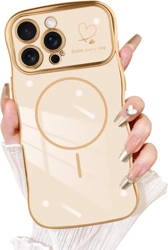 Vista 9 de Fiyart - Funda diseñada para iPhone 16 Pro, marco de onda lindo con forma rizada, corazones de amor chapados para mujeres y niñas, protección