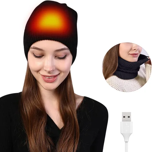Vista 3 de Gorro térmico 2 en 1 con calefacción por USB, gorro de invierno para hombre y mujer, bufanda circular