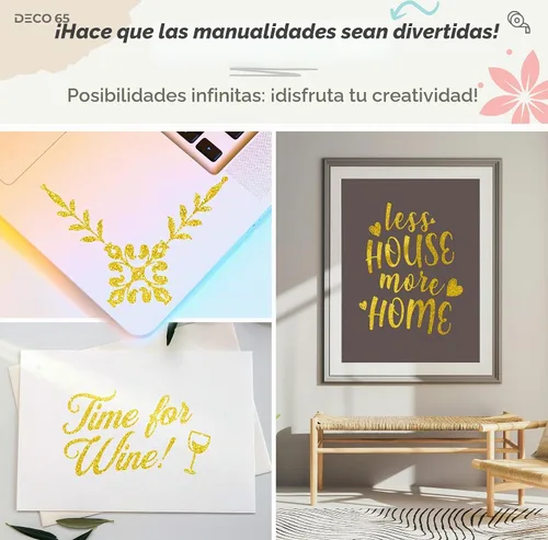 Vista 2 de VViViD Rollo de vinilo adhesivo permanente DECO65 Glitter Gold para manualidades, rollo de 1 pie x 6 pies