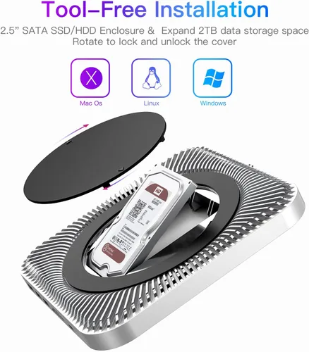 Vista 2 de RayCue Mac mini Hub y soporte tipo C con carcasa SSD, soporte para Mac mini, compatible con SSD SATA de 2.5 pulgadas, puerto de datos USB-C, puerto