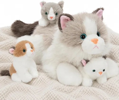 Vista 13 de Tezituor Valais - Juego de 4 animales de peluche de oveja Blacknose de 18 pulgadas, peluche grande de oveja con 3 lindos bebés de cordero, regalo