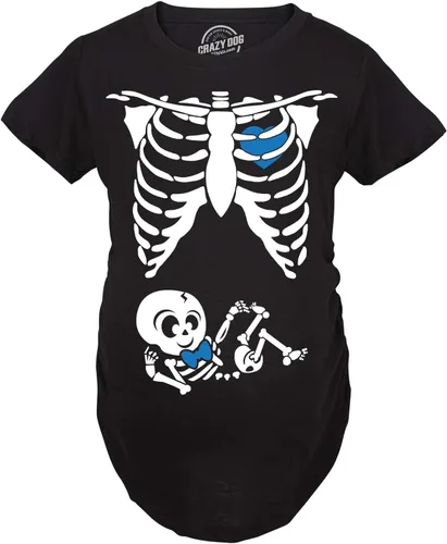 Vista 4 de Playera de disfraz para Halloween, diseño chistoso de esqueleto de bebé, para embarazadas, para madres. Bebé (varón)