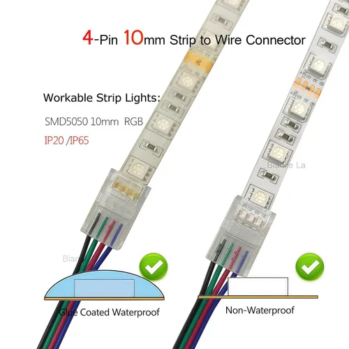 Vista 2 de Conector de tira LED de 4 pines, clip RGB sin soldadura de 0.394 Secciones de tira de puente, enruta alrededor de esquinas de 90 grados o crea