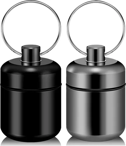 Vista 9 de Llavero pastillero - Organizador de pastillas pequeño, pastillero impermeable, llavero portátil con anillo para bolso (negro)