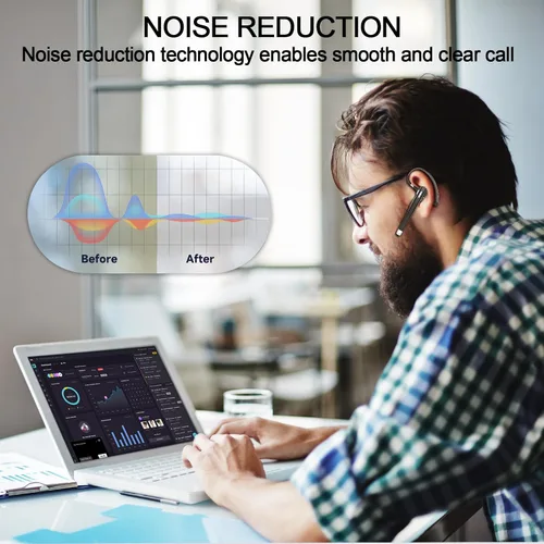 Vista 5 de Auriculares Bluetooth, auricular Bluetooth inalámbrico con funda de carga de 500 mAh, 80 horas de tiempo de conversación, auriculares manos libres