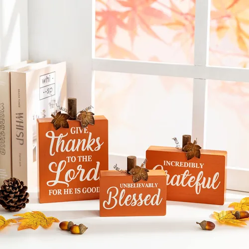 Vista 11 de Glitzhome Juego de 2 decoraciones de calabaza de madera de Acción de Gracias (6 pulgadas y 8 pulgadas de alto) – Decoración de mesa de granja