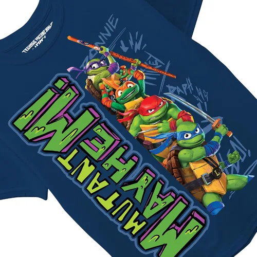 Vista 2 de Teenage Mutant Ninja Turtles Camiseta de personaje de película Big TMNT Mutant Mayhem para niños, Leo, Donnie, Raph, Mikey