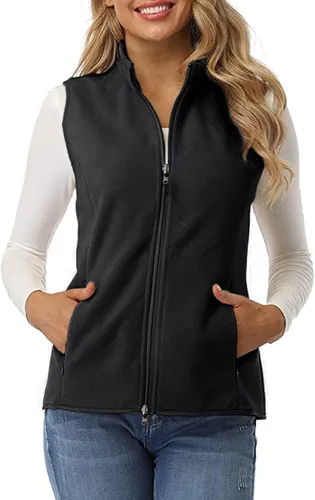 Vista 4 de Valphsio Chaleco para mujer con cuello alto, sin mangas, ligero, acolchado, con cremallera cálida y bolsillos