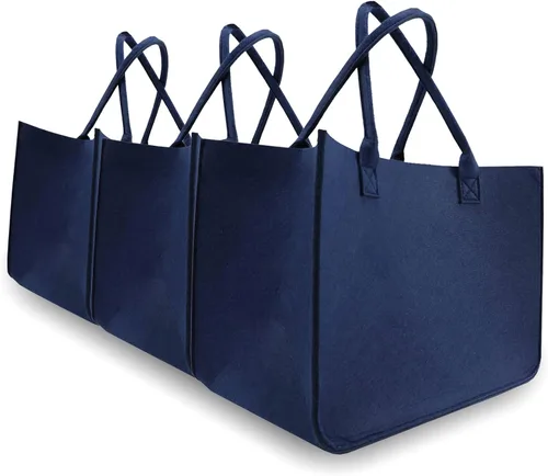 Vista 10 de Bolsa de fieltro, bolsas reutilizables grandes, bolsa de comestibles resistente con asas, bolsas de fieltro para compras, Gris oscuro 3 piezas