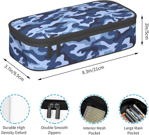 Vista 3 de Estuche de lápices de estilo camuflaje para niños y adultos, caja de lápices azul para niños, hombres, niñas y mujeres, bolsa de almacenamiento