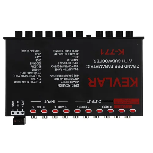 Vista 5 de Ecualizador gráfico de audio para automóvil de 7 bandas con filtro de paso bajo, entradas de alto nivel, salidas sub delanteras y traseras