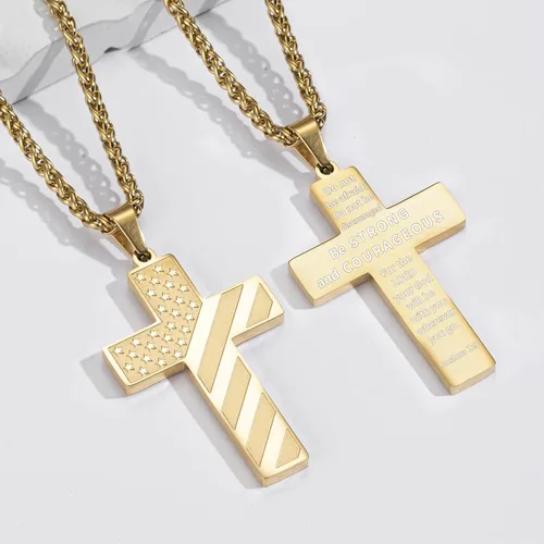 Vista 2 de DuoDiner Collar de cruz de acero inoxidable de 24 pulgadas con dije de versículo de la Biblia para hombres y niños