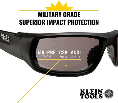 Vista 2 de Klein Tools 60164 - Gafas de seguridad, gafas protectoras profesionales de EPP con marco completo, resistentes a los arañazos y antivaho (lente gris)