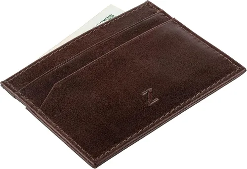 Vista 3 de Cartera delgada de piel auténtica con protección RFID, Marrón