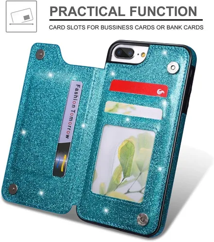 Vista 2 de Funda de piel tipo cartera para iPhone con (dos cierres magnéticos), (ranuras para tarjetas) función atril