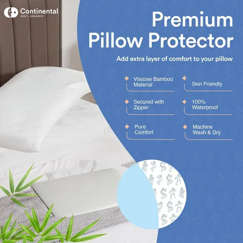 Vista 2 de Continental Bedding Protectores de almohada de viscosa de bambú con cremallera, a prueba de plumas, impermeables y a prueba de plumas: comodidad