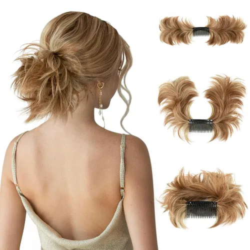 Vista 50 de Peine de moño desordenado con clip lateral para mujer, corto, natural, lacio, versátil, ajustable, fácil de peinar, (rubio ceniza-C)