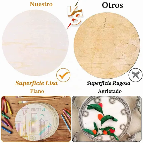 Vista 4 de 20 Piezas Discos de Madera Redondos de 12 Pulgadas para Manualidades, Audab Círculos de Madera Sin Acabar Redondos de Madera Recortes de Madera