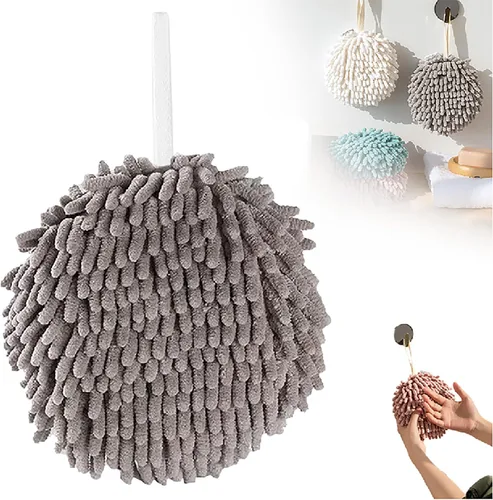Vista 9 de Toalla de mano con bola mullida, absorbente para colgar en la cocina y el baño, toalla de mano de felpa de felpilla, de secado rápido, toallas