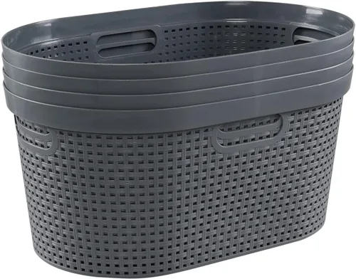 Vista 7 de Wekioger Cesta de lavandería de plástico de 40 L con asas recortadas, 4 paquetes, cesta de almacenamiento grande para ropa