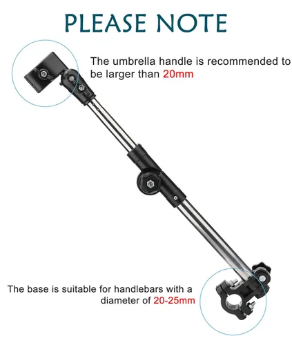 Vista 6 de Portaparaguas para bicicleta para silla de ruedas y andador, abrazadera ajustable de acero inoxidable resistente - Se adapta a tubos de 0.8-1