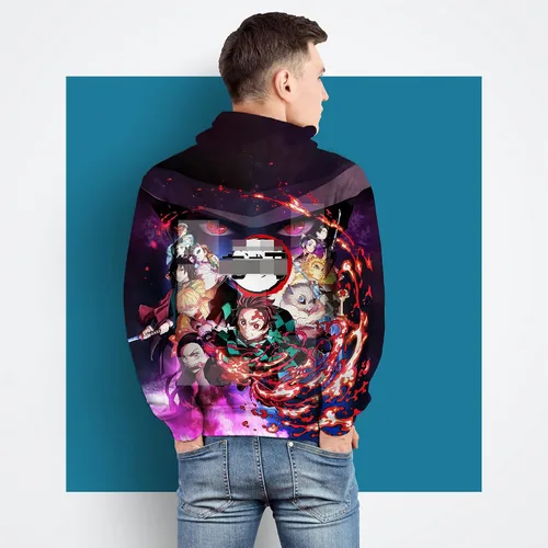 Vista 3 de Sudadera con capucha y bolsillo con estampado 3D de animé para hombre