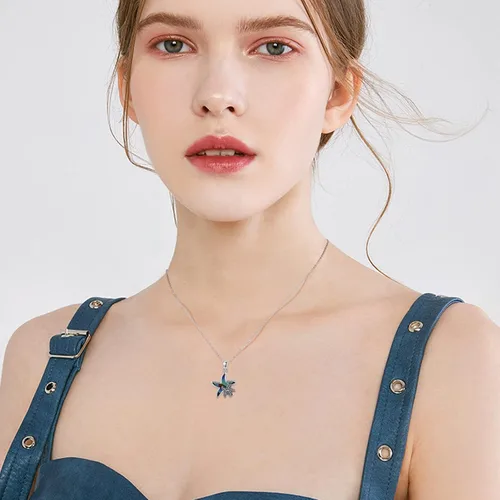 Vista 3 de ConBo Collar con dije de estrella de mar de océano para mujer, collar con colgante de estrella de mar de concha de abulón S925, collar de plata