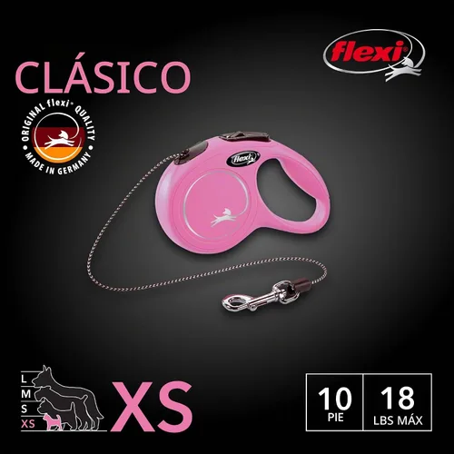 Vista 2 de FLEXI® Classic XS - Correa retráctil para perro, agarre de 3 dedos, 10 pies Rosa