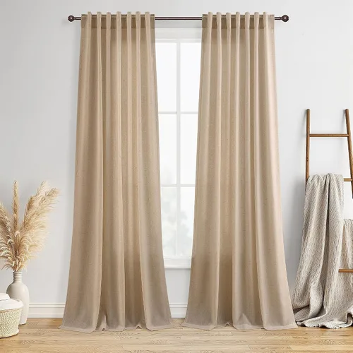Vista 40 de BOODII Cortinas de lino de 96 pulgadas de largo y 8 pies para sala de estar Blanco