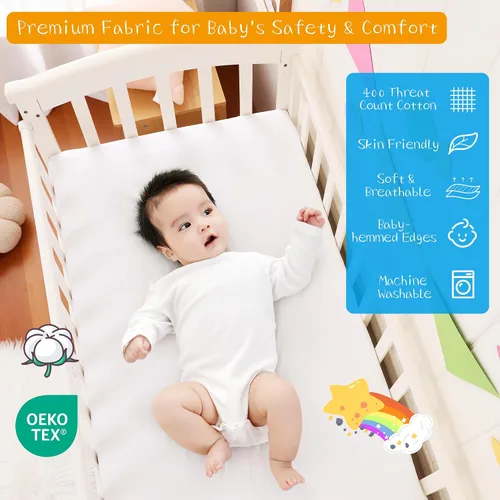Vista 6 de Falda de Cuna con Volante de Polvo 100% Algodón - Natural, Suave, Transpirable para la Piel Delicada del Bebé, Falda de Cuna para Niños y Niñas, Se