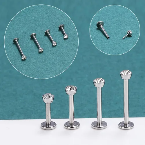 Vista 6 de ZS 12 anillos de labio Pushin de 16G, joyería de acero inoxidable Medusa, 0.079 in, 0.118 in, 0.157 in, circonita cúbica, piercing para mujeres