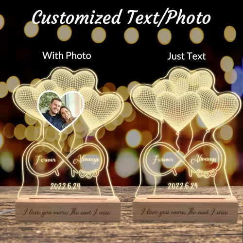 Vista 2 de Regalo del día de San Valentín, luz nocturna personalizada, lámpara de foto 3D personalizada, nombre grabado de corazón Shpe, regalo de aniversario