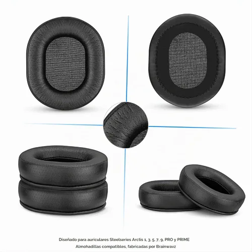 Vista 9 de Brainwavz Almohadillas de repuesto para auriculares SteelSeries Arctis 1, 3, 5, 7, 9X, Pro y Prime, espuma viscoelástica y piel sintética (negro)