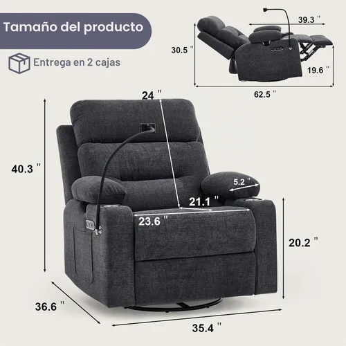 Vista 2 de Reclinador eléctrico para guardería, deslizador giratorio Gris