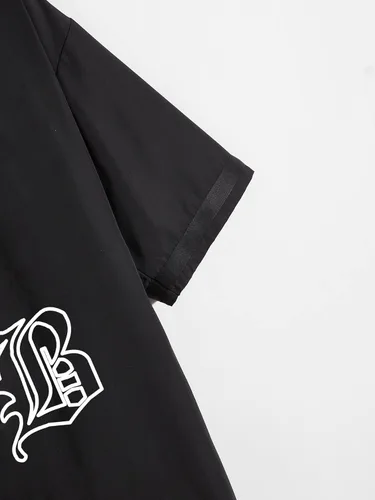 Vista 3 de SOLY HUX Camisa de manga corta con botones y estampado de letras para hombre