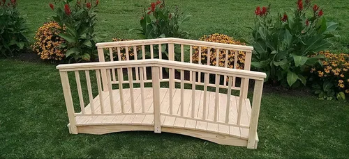 Vista 2 de Puente de jardín oriental de cedro con soporte de peso Amish de 3 x 4 pies, mancha de nogal Mancha nogal
