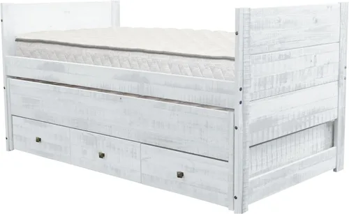 Vista 6 de Bedz King - Cama todo en uno con cama corrediza individual y 3 cajones incorporados (Blanco rústico)