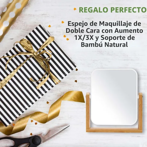 Vista 7 de LFOYOU Espejo de maquillaje de tocador con soporte de bambú natural, espejo de aumento giratorio de 360 grados de doble cara, espejo de maquillaje